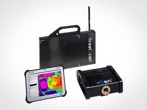 ThreatScan portable X-ray screening kit featuring a wireless imaging panel, tablet showing scan results, and I-Gen X-ray generator unit.